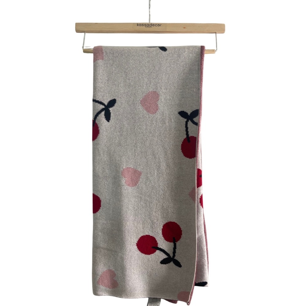 Kassadecor Cherry Heart Knit Throw Blanket Cotton‎ Cozy 51" x 74" Valentines New